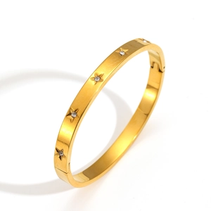 Luxury gold plated stainless steel star bracelet with sparkling white zircon stones