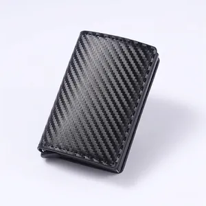 Slim carbon fiber RFID blocking wallet with textured weave finish for men