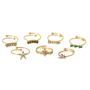 Set of 7 18K gold plated waterproof stainless steel rings with square zircon stones