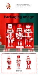 Lot de trois soldats casse-noisettes en bois de 15cm dans une boîte cadeau festive
