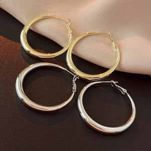 Geometric Thick Hoop Earrings With 925 Sterling Silver Earring Post Copper Polished Minimalist Style For Women