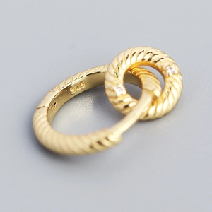 S925 sterling silver gold twisted hoop earring with sparkling zircon stones