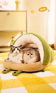 Cuccia per gatti a forma di avocado in pile verde con morbido rivestimento in peluche