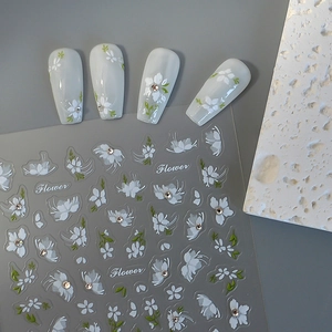 Autocollants Ongles Fleurs Relief 5D Strass Décoration Manucure Étanche Style Floral Doux Pour Femmes