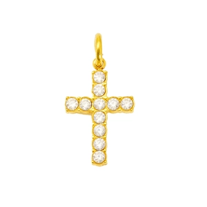 Polished 18K gold plated stainless steel cross pendant with shimmering diamonds