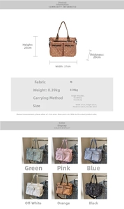 Detailed size and specification chart for large corduroy floral shoulder bag in six colors