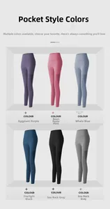 Grille montrant six couleurs de legging de yoga taille haute avec poches latérales