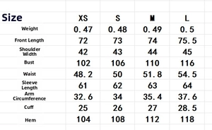 Detailed size chart for the elegant 3D floral blazer showing measurements from XS to L