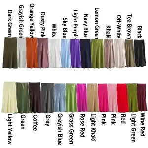 Women Satin Midi Skirt High Waist A-Line Elegant Solid Color Fashionable Versatile Commuter Satin Texture Sexy Style