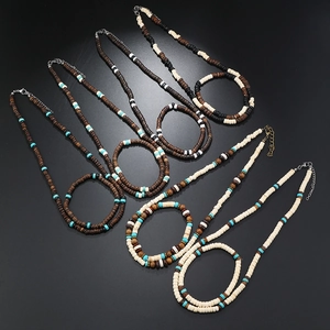 Collier Et Bracelet En Perles De Turquoise Et Coque De Noix De Coco Naturelle Style Ethnique Tribal Pour Hommes Femmes