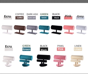 Linen and velvet T-bar headbands and jewelry organizer stands in multiple colors