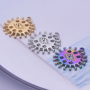 Hip hop style stainless steel sun evil eye pendants in gold, silver, and rainbow colors