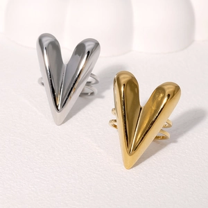 Heart V Shaped Stainless Steel Open Ring Minimalist Double Band Geometric Polished Metal Jewelry For Women
