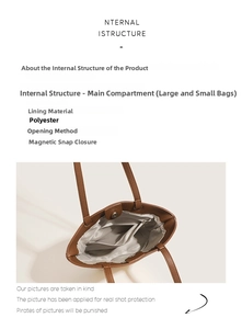 Macro view of caramel brown leather tote bag interior with magnetic closure and main pocket