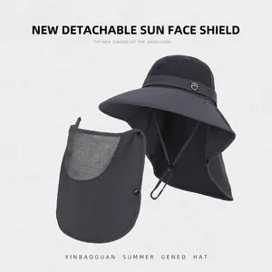 Dunkelgrauer Outdoor-Sonnenhut mit abnehmbarem Gesichtsschutz und atmungsaktivem Netz