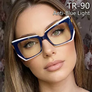 Chic blue and white TR90 square anti-blue light glasses frame for modern women