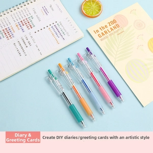 Set of 5 colorful quick-dry retractable gel pens for journaling and drawing 0.5mm tip