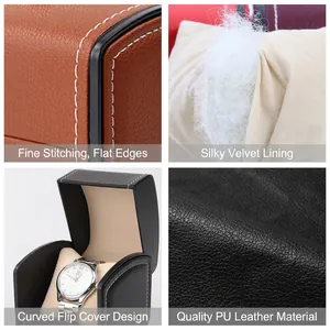 Premium matte PU leather watch box with contrast stitching and soft velvet lining
