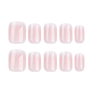 Elegant minimalist French pink and white gradient press-on nails in short square shape.