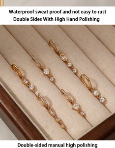 Polished gold stainless steel zircon earrings with high-gloss waterproof finish