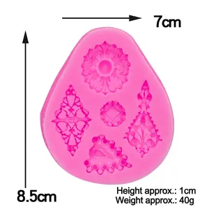 Pink silicone mold with vintage relief patterns for fondant and chocolate DIY baking