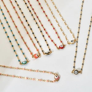 Evil Eye Pendant Necklace Stainless Steel Colorful Enamel Beads Bohemian Fashion Clavicle Chain For Women