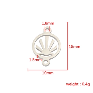 Detailed view of hollow geometric sunburst pendant with size measurements in millimeters