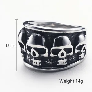 Anello punk gotico con teschi in acciaio inossidabile vintage con larghezza di 15mm