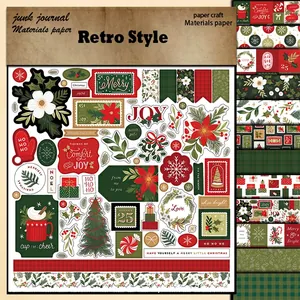 Retro Christmas scrapbooking paper set with vintage holiday motifs for junk journals