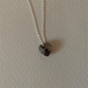 Heart Pendant Necklace With Black Faceted Austrian Crystal And 925 Sterling Silver Chain Minimalist Jewelry For Women