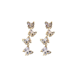 Elegant gold butterfly tassel earrings with cubic zirconia long drop dangle style