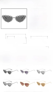 Detailed size specifications for cat-eye rhinestone sunglasses with metal frame