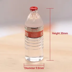 Miniature resin water bottle accessory showing detailed dimensions of 30mm height