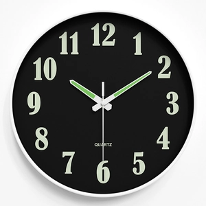 30cm silent luminous wall clock with modern black dial and quartz movement for home