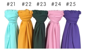 Selection of pearl chiffon scarves in light blue, yellow, green, pink, and purple colors
