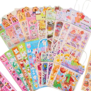 Creative PET cartoon sticker set with various themes and gift bags for DIY scrapbooking