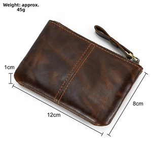 Genuine leather coin purse with dimensions 12cm x 8cm and three zipper compartments