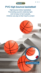 Detail of high bounce orange PVC basketball for kids with inflation syringe tool