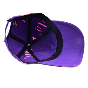 Purple tie-dye cotton baseball cap with adjustable metal buckle and pink graffiti patterns