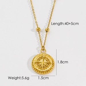 Detailed product dimensions for the gold compass necklace with natural white shell inlay