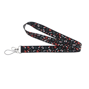 Detail of medical theme lanyard with stethoscope patterns and durable metal lobster clasp