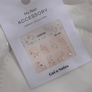 Minimalist silver heart and diamond nail stickers set for modern manicure art MJ-053