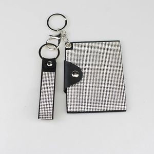 Sparkling rhinestone card holder set with matching lanyard and metal keychain clip