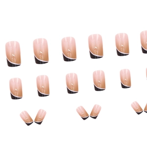 Brown latte gradient press-on nails set with french tips for elegant autumn look