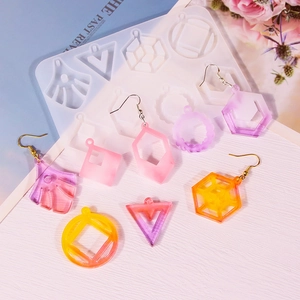 DIY silicone mold for resin earrings featuring geometric shapes and colorful pendants
