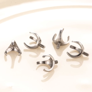 Five F136 titanium silver curved ear stud bases with screw threads for DIY piercing
