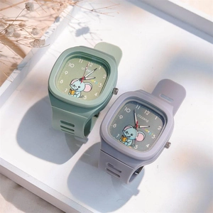 Detailed view of cute square elephant cartoon quartz watches with soft silicone straps