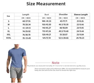 Detailed size chart for men's slim fit sports t-shirt with CM and INCH measurements