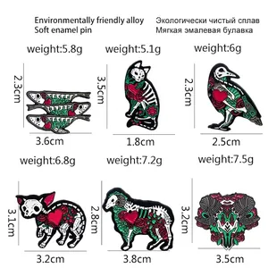 Size and weight specifications for Halloween animal skull alloy enamel pin collection