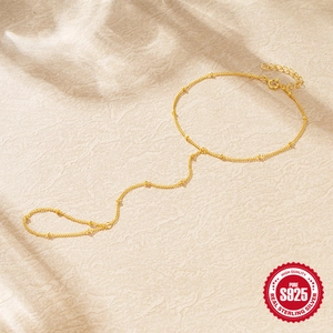 925 sterling silver gold plated slave bracelet with beaded chains and ring